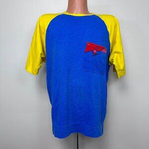 Vintage 1980s Peter Max Color Block T-Shirt Neo Max Size XL Pink Sailboat Pocket